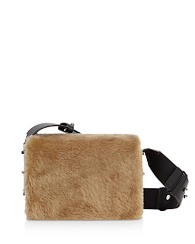 Shop Allsaints Versailles Lea Shearling & Leather Shoulder Bag In Camel/black/silver