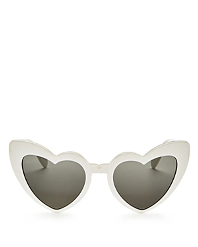 Shop Saint Laurent Women's Lou Lou Heart Sunglasses, 53mm In Ivory/gray Solid