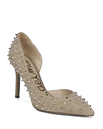 Shop Sam Edelman Women's Hadlee Pointed Toe Studded Pumps In Oatmeal Suede