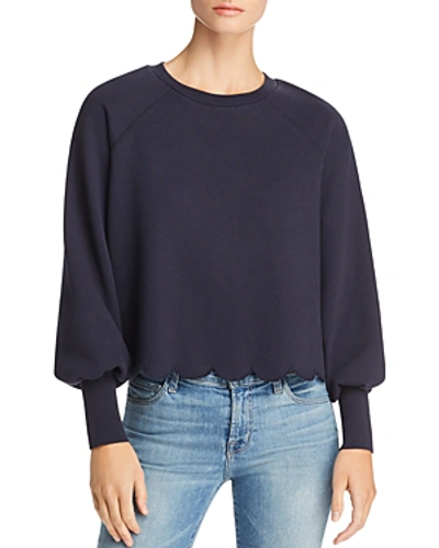 Shop Frame Scalloped Cropped Sweatshirt In Navy