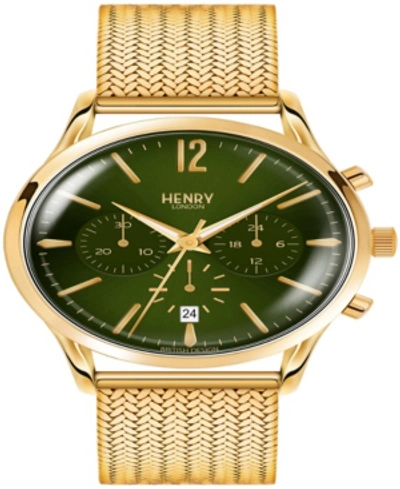 Shop Henry London Chiswick Gents 41mm Gold Stainless Steel Mesh Bracelet Strap Watch With Gold Stainless Steel Casing In Green