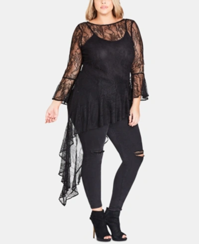 Shop City Chic Trendy Plus Size Lacey Top In Black