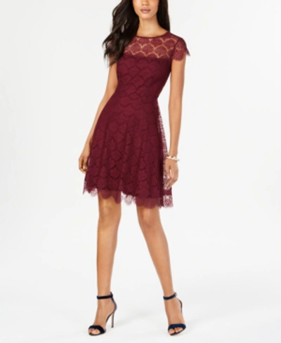 Shop Kensie Lace Fit & Flare Dress In Merlot