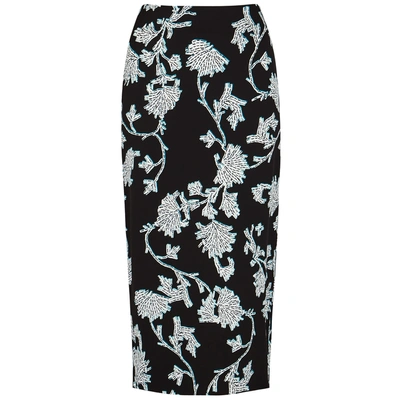 Shop Diane Von Furstenberg Kara Black Floral-print Midi Skirt