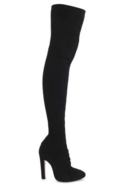 Shop Alaïa Stretch-suede Thigh Boots In Black