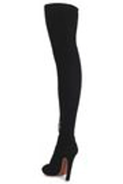 Shop Alaïa Stretch-suede Thigh Boots In Black