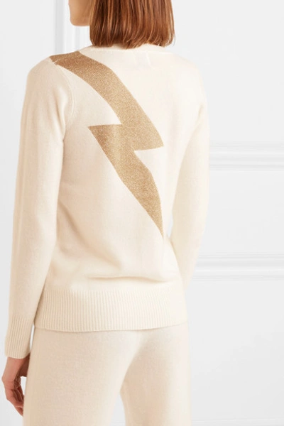Shop Madeleine Thompson Greve Metallic Intarsia Cashmere Sweater In Cream
