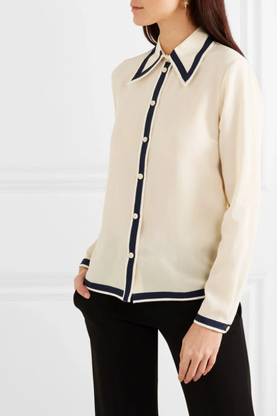 Shop Gucci Grosgrain-trimmed Silk Crepe De Chine Shirt In Ivory