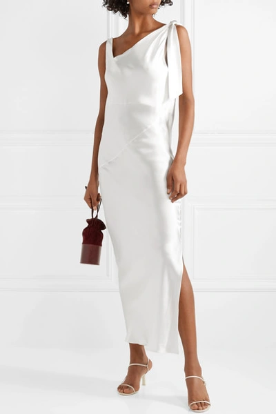 Shop Deitas Louise Asymmetric Silk-satin Maxi Dress In Ivory