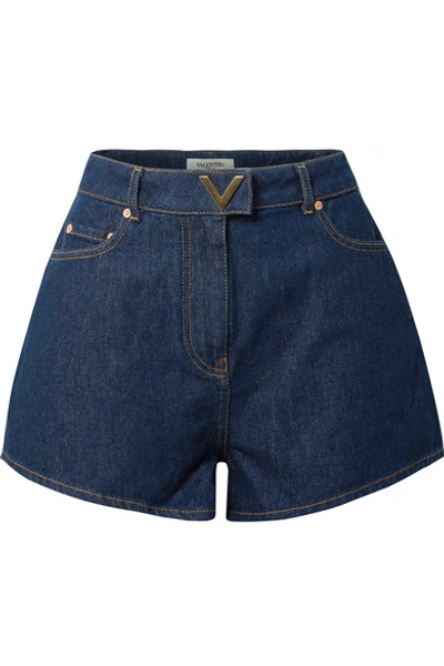 Shop Valentino Denim Shorts In Dark Denim