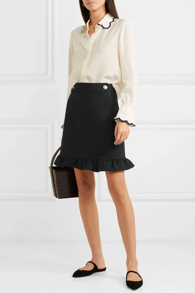 Shop Tory Burch Ruffled Twill Skirt In Black