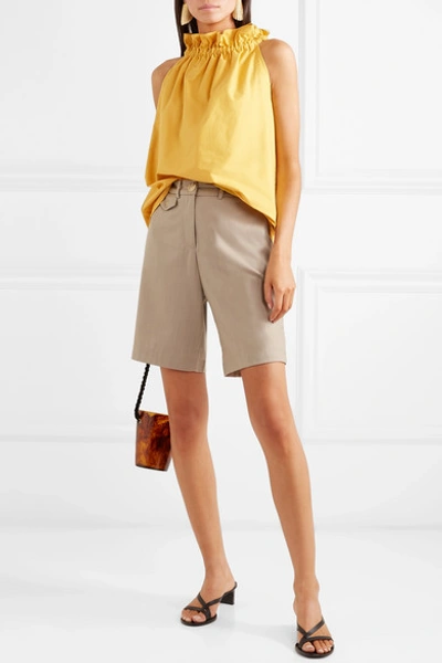 Shop Atlantique Ascoli Latitude Rope-trimmed Gathered Cotton-poplin Top In Yellow