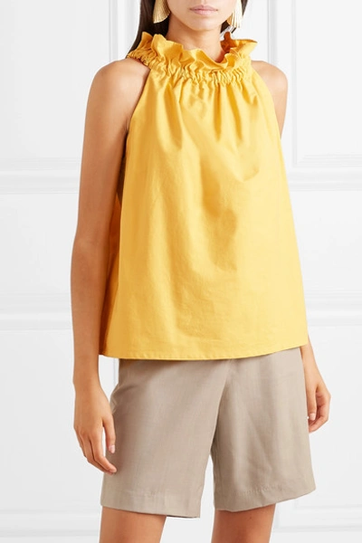 Shop Atlantique Ascoli Latitude Rope-trimmed Gathered Cotton-poplin Top In Yellow