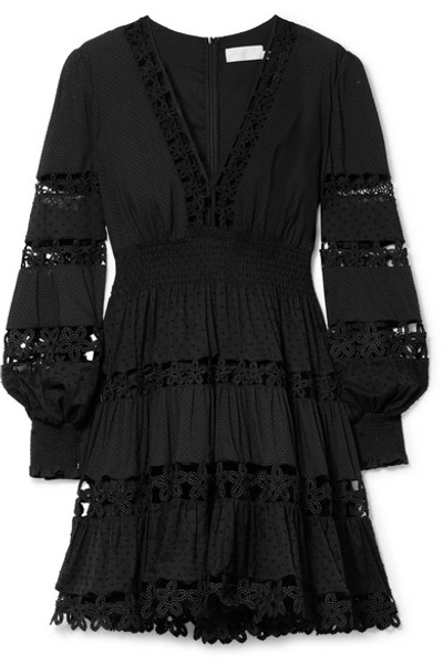 ZIMMERMANN PRIMROSE DAISY CROCHET-TRIMMED SWISS-DOT COTTON MINI DRESS 