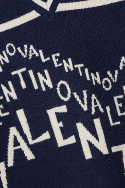 Shop Valentino Intarsia Wool And Cashmere-blend Sweater In Navy