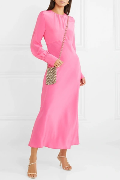 Shop Les Rêveries Gathered Silk Crepe De Chine Maxi Dress In Pink
