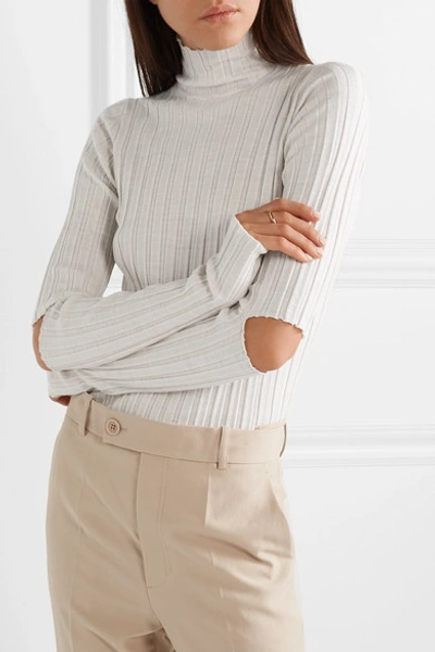 Shop Helmut Lang Cutout Ribbed Wool Turtleneck Sweater In Ivory