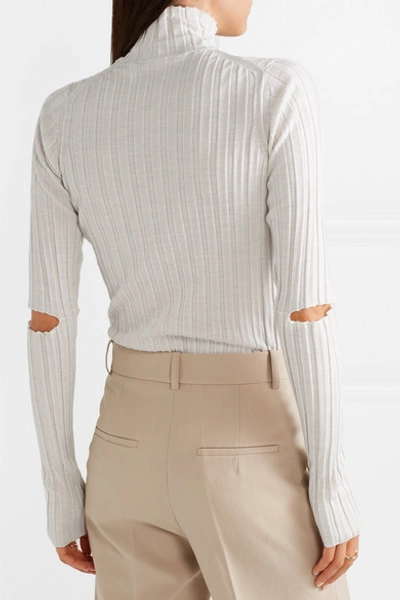 Shop Helmut Lang Cutout Ribbed Wool Turtleneck Sweater In Ivory