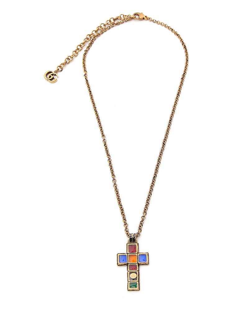 Gucci Cross Pendant Necklace In Multi | ModeSens