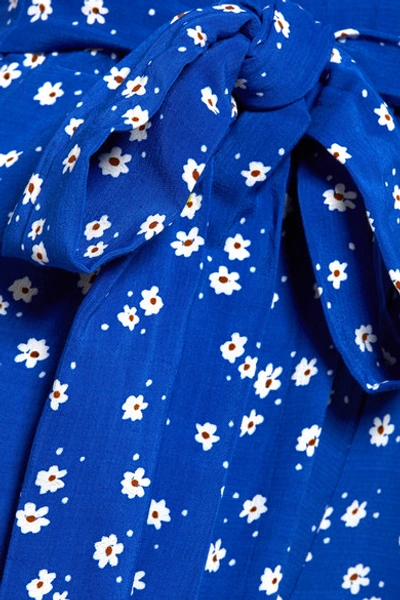 Shop Faithfull The Brand La Villa Tie-detailed Ruffled Floral-print Crepe Jumpsuit In Cobalt Blue