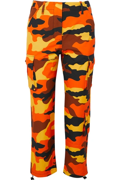 Off white Camouflage print Cotton Straight leg Trousers In Orange