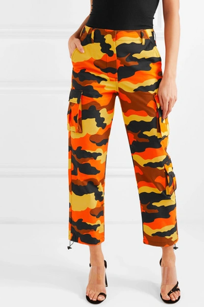 Shop Off-white Camouflage-print Cotton Straight-leg Pants In Orange