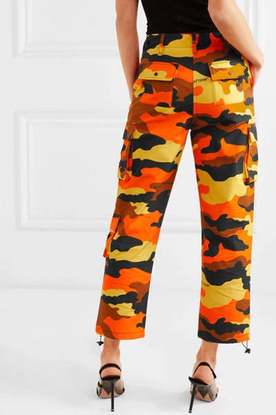 Shop Off-white Camouflage-print Cotton Straight-leg Pants In Orange