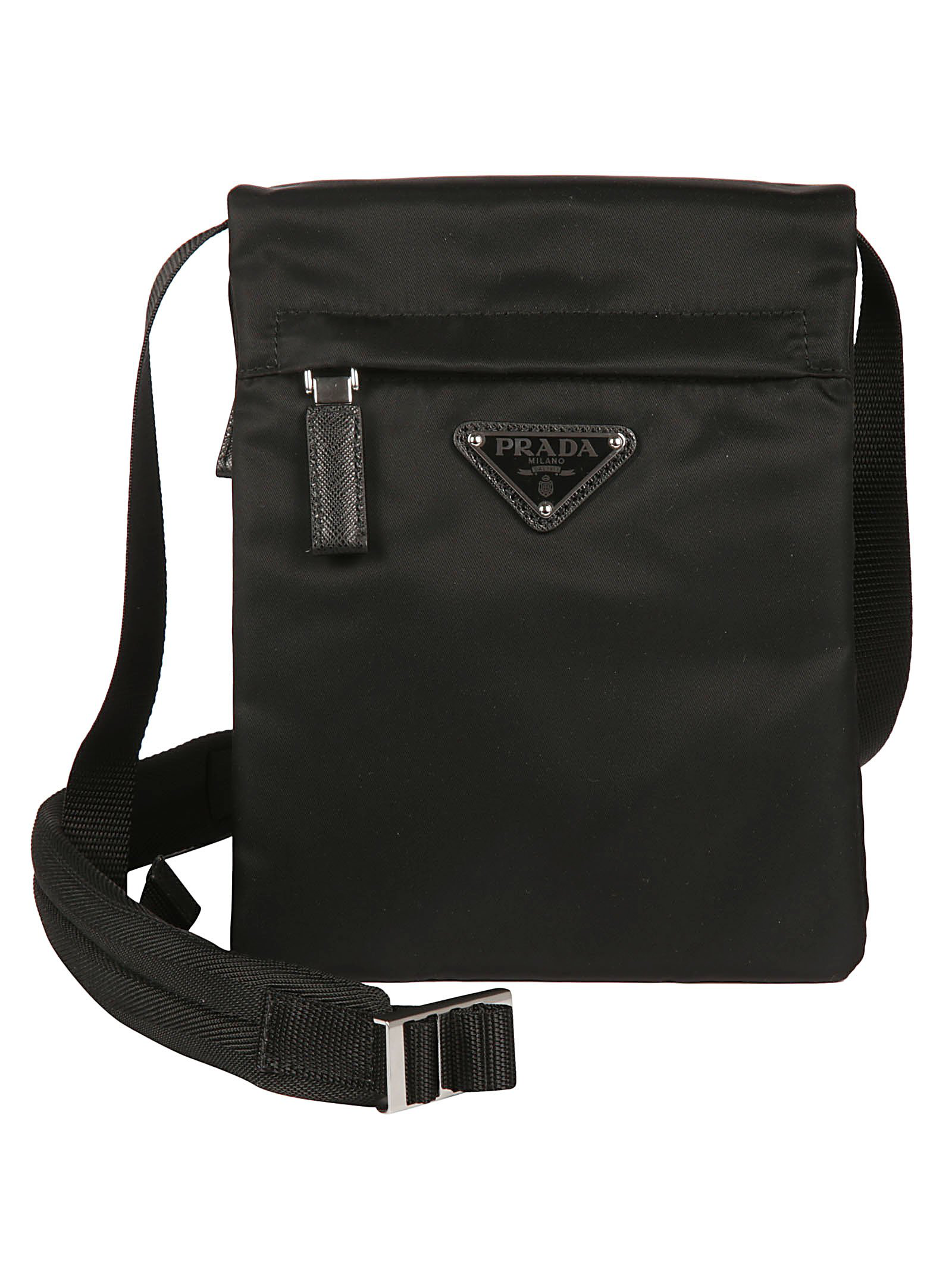 Prada Logo Plaque Zip Shoulder Bag In Black | ModeSens