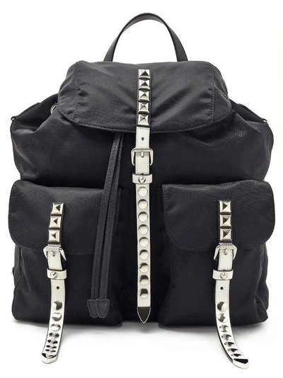 Shop Prada New Vela Studded Backpack In Black