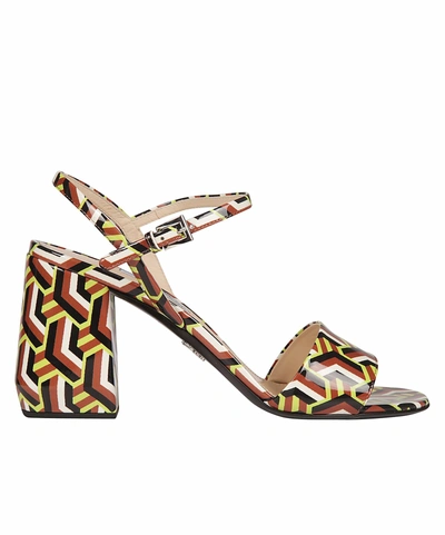 Shop Prada Patent Geometric Printed Sandals In Pistacchio