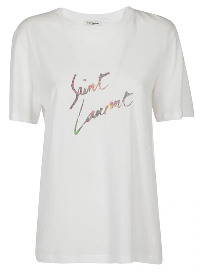 Shop Saint Laurent Logo Print T In Naturel/multicolor