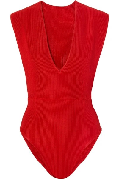 Shop Haight Ribbed-knit Bodysuit In Red