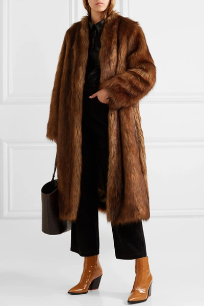 Shop Nanushka Oversized Faux Fur Coat In Brown