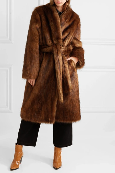 Shop Nanushka Oversized Faux Fur Coat In Brown