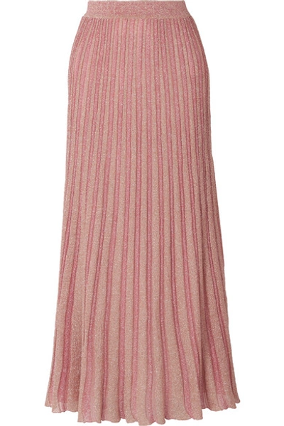 Shop Missoni Metallic Striped Crochet-knit Maxi Skirt In Pink