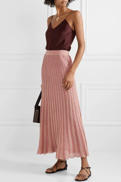 Shop Missoni Metallic Striped Crochet-knit Maxi Skirt In Pink