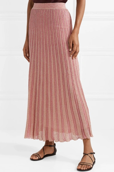 Shop Missoni Metallic Striped Crochet-knit Maxi Skirt In Pink