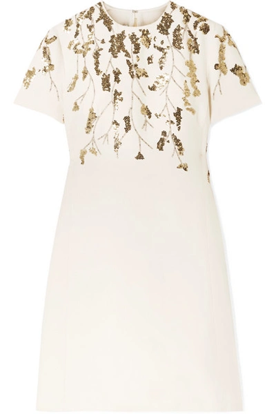 Shop Valentino Embellished Wool And Silk-blend Mini Dress In Ivory