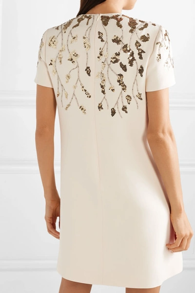 Shop Valentino Embellished Wool And Silk-blend Mini Dress In Ivory