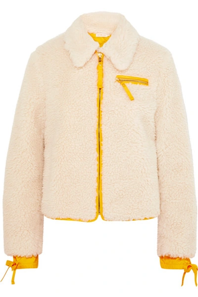 Shop Tory Burch Shell-trimmed Faux Shearling Jacket In Ivory