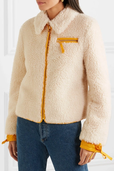 Shop Tory Burch Shell-trimmed Faux Shearling Jacket In Ivory