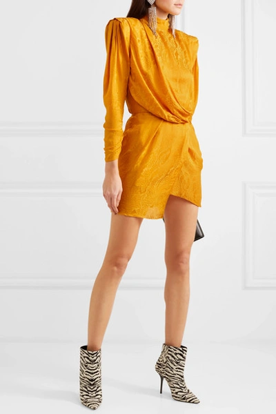 Shop Dundas Draped Open-back Satin-jacquard Mini Dress