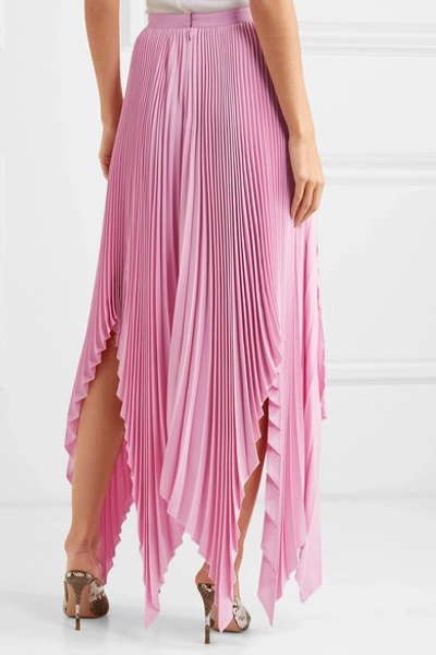 Shop Khaite Charlotte Pleated Asymmetric Satin Midi Skirt In Pink