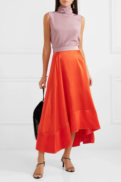 Shop Roksanda Shona Asymmetric Silk-satin Midi Skirt