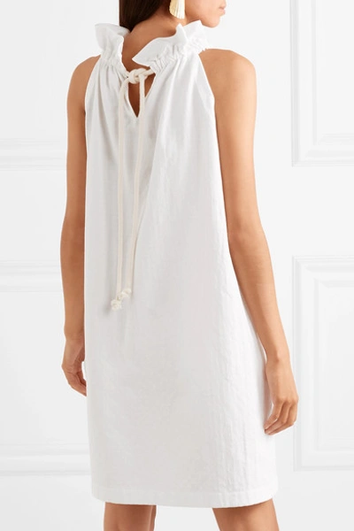 Shop Atlantique Ascoli Latitude Rope-trimmed Gathered Fil Coupé Cotton-poplin Dress In White