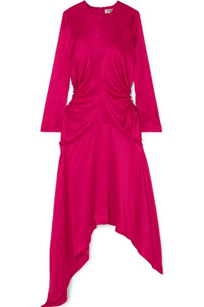 Shop Materiel Asymmetric Cutout Silk-satin Midi Dress In Fuchsia