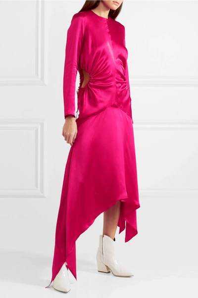 Shop Materiel Asymmetric Cutout Silk-satin Midi Dress In Fuchsia