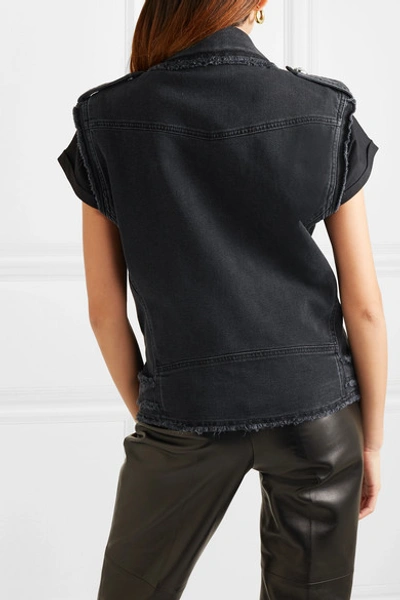 Shop Balmain Frayed Denim Vest In Black