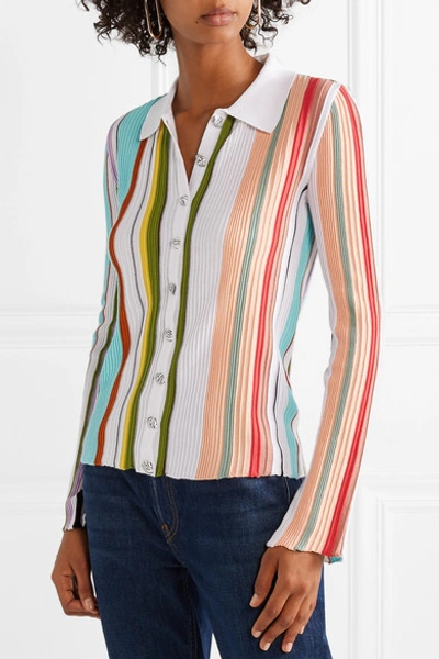Shop Missoni Striped Ribbed Cotton Shirt In Green