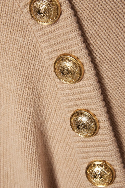 Shop Balmain Button-embellished Wool And Cashmere-blend Sweater In Beige